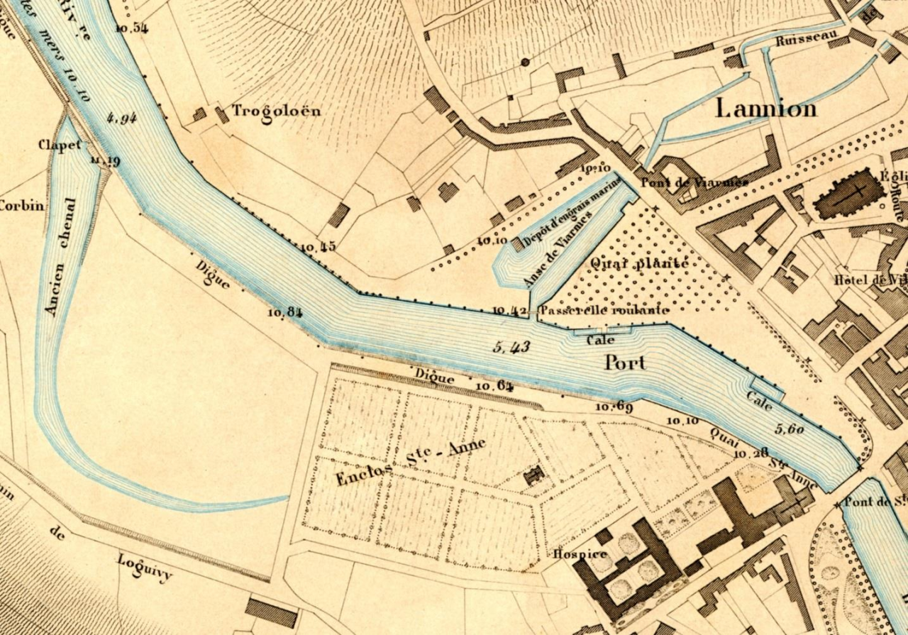 Détail du plan de Lannion de l’Atlas des ports de France de 1877, le quai submersible en